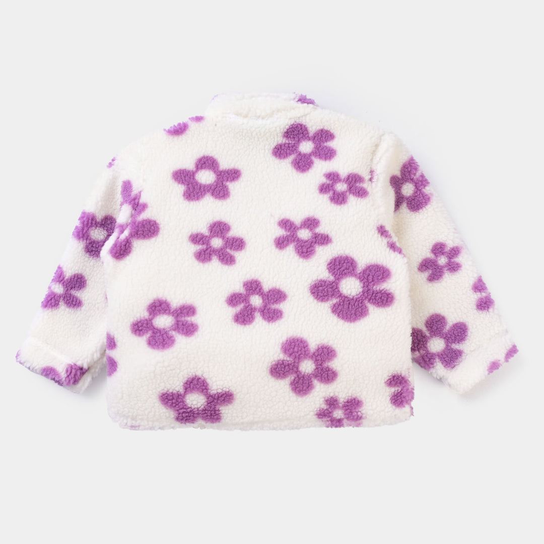 Infant Girls Sherpa Jacket Flower-White