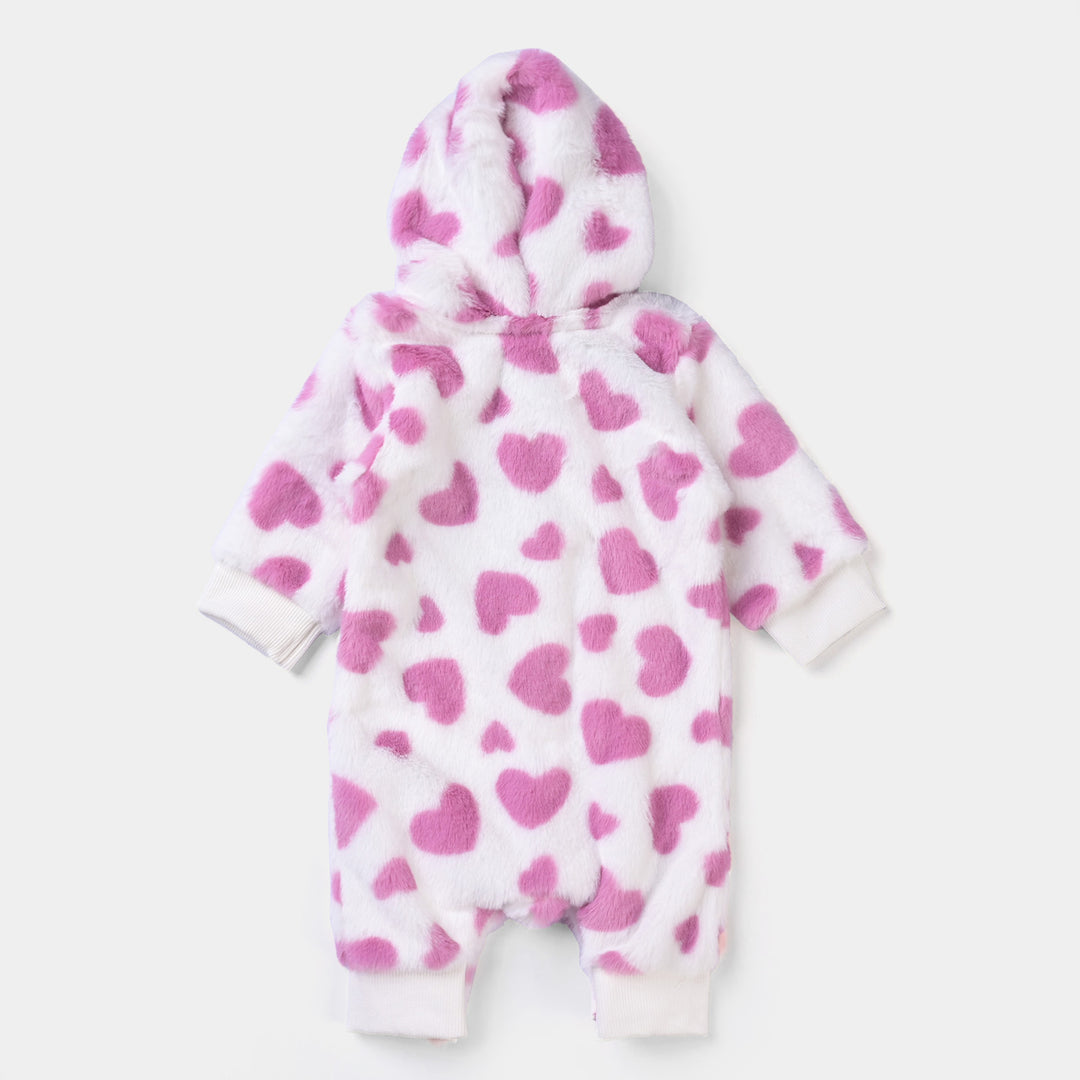 Infant Girls Sherpa Romper Heart-White