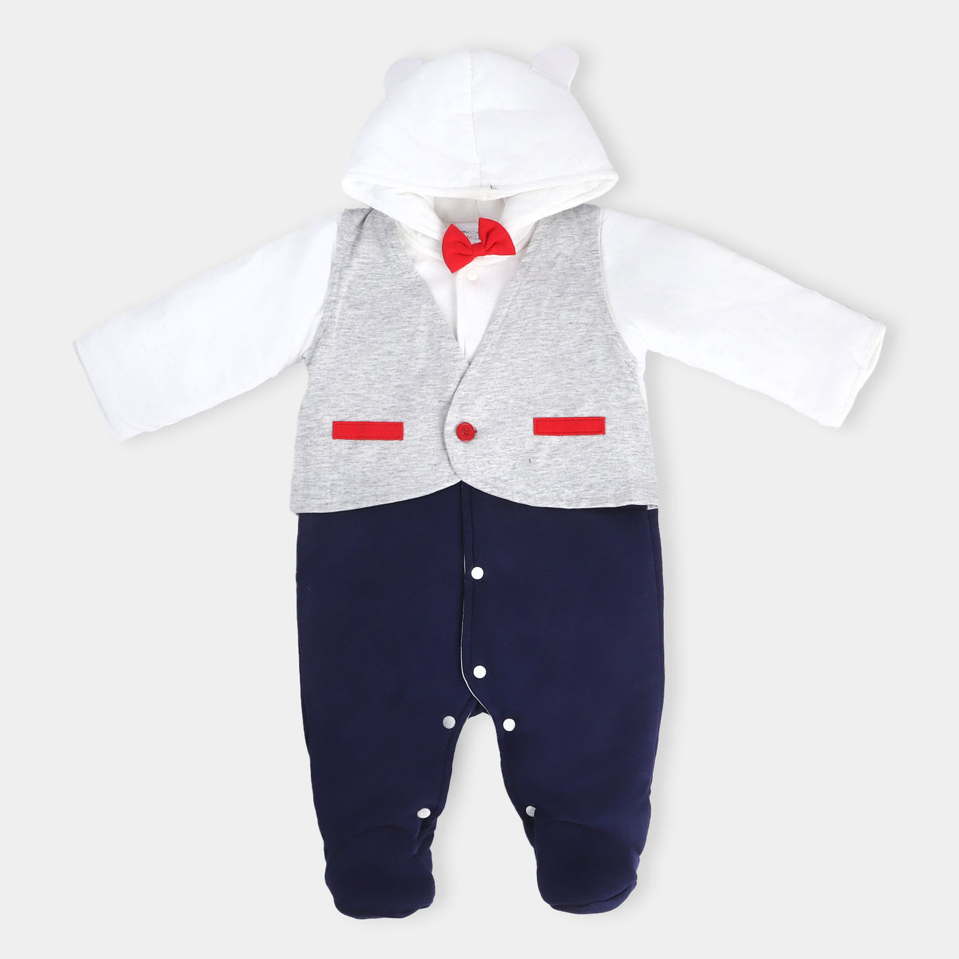 Boys Romper Hooded - Grey/Navy