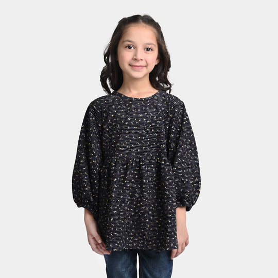 Girls Velvet Casual Top-BLACK