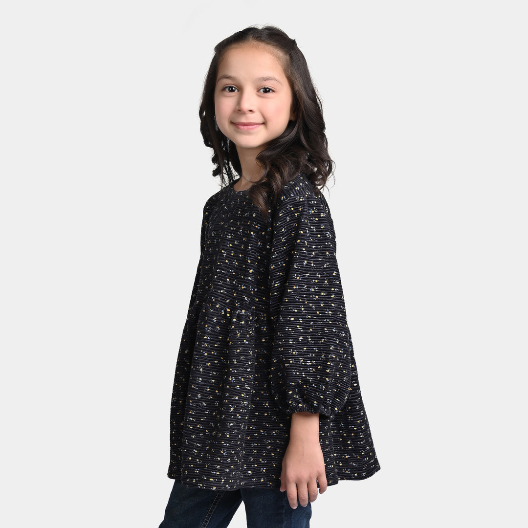 Girls Velvet Casual Top-BLACK