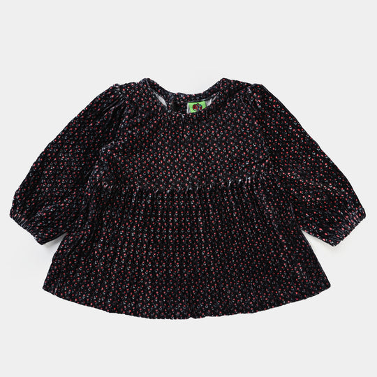 Infant Girls Velvet Casual Top-BLACK