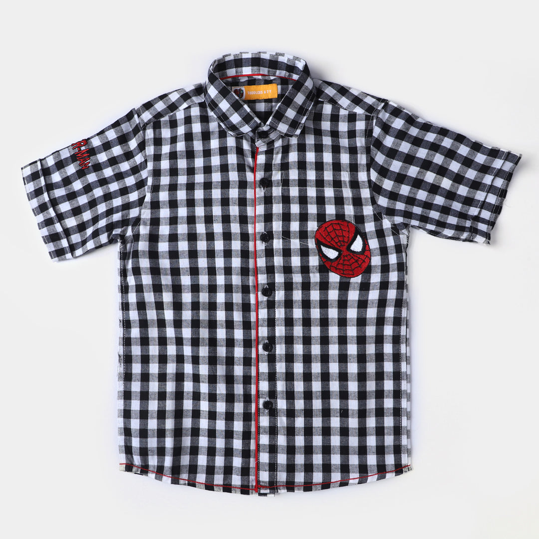 Boys Yarn Dyed Casual Shirt Spider| BLACK