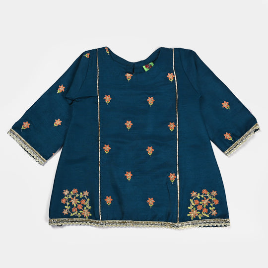 Infant Girls Raw Silk 3Pcs Suit Umang (Teal blue)
