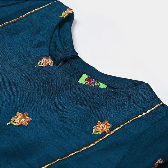 Infant Girls Raw Silk 3Pcs Suit Umang (Teal blue)