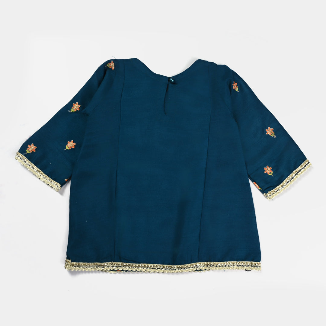 Infant Girls Raw Silk 3Pcs Suit Umang (Teal blue)