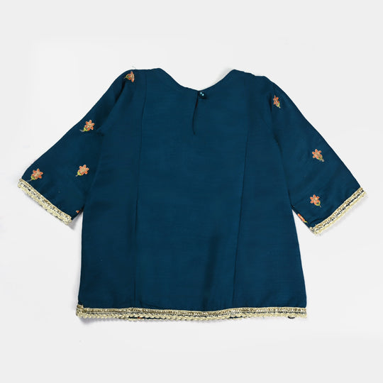 Infant Girls Raw Silk 3Pcs Suit Umang (Teal blue)