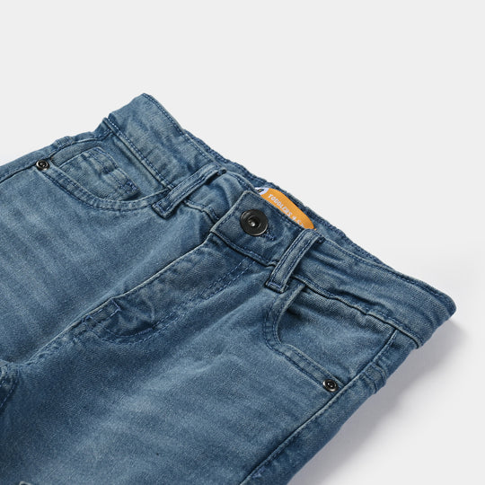 Boys Denim Stretch Pant Patches-Ice Blue