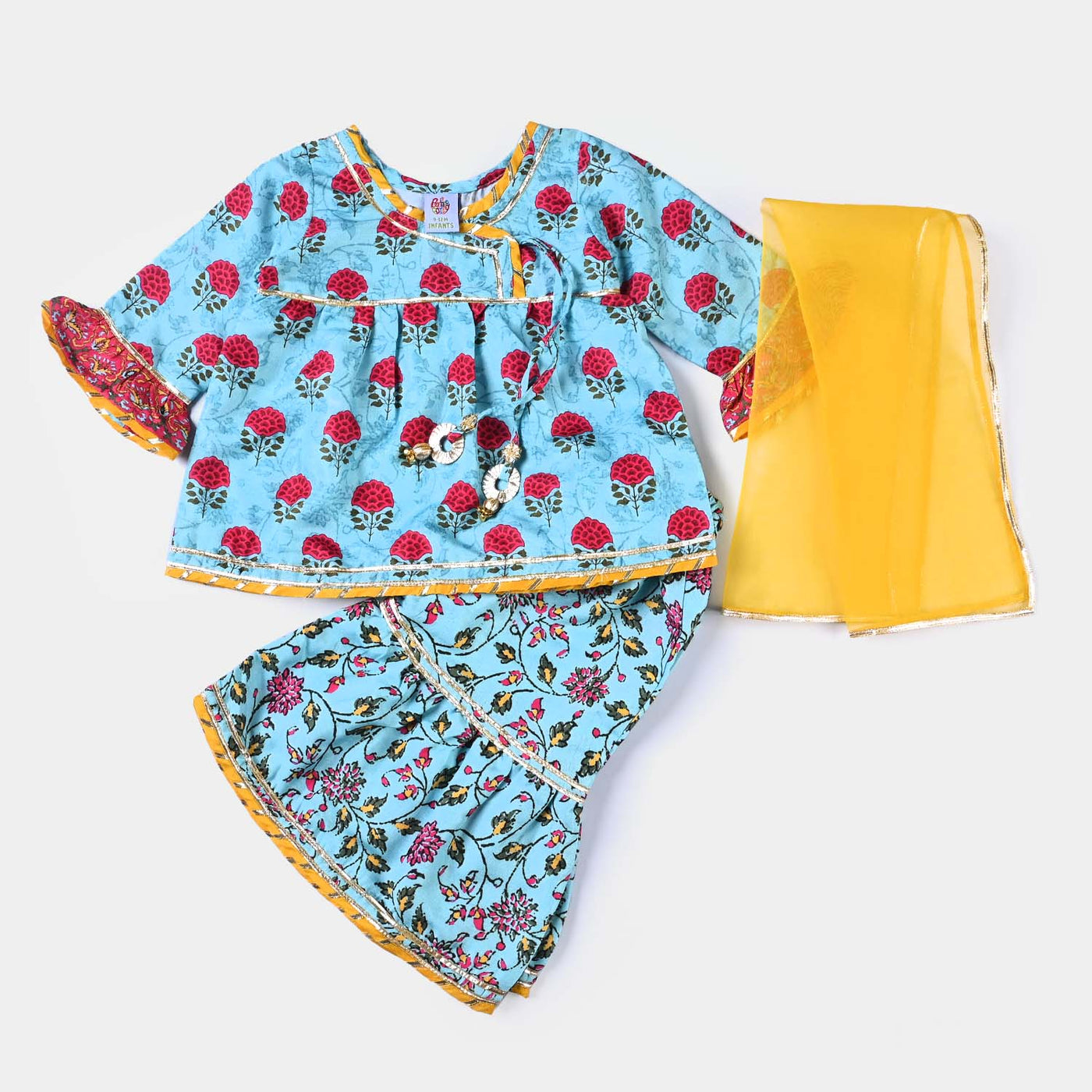 Infant Girls Raw Silk 3PCs Suit Rani-LT. Blue