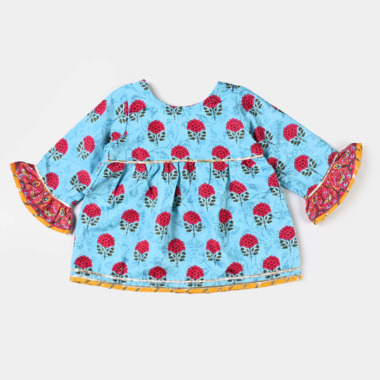 Infant Girls Raw Silk 3PCs Suit Rani-LT. Blue