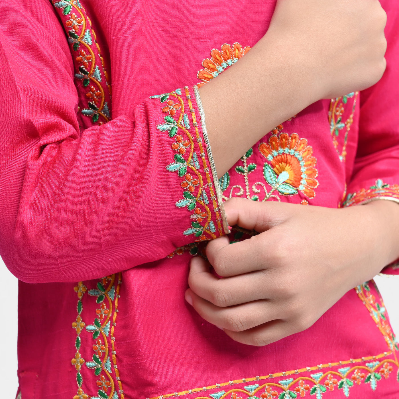 Girls Raw Silk 3PCs Suit Noor-e-DIL -Hot Pink