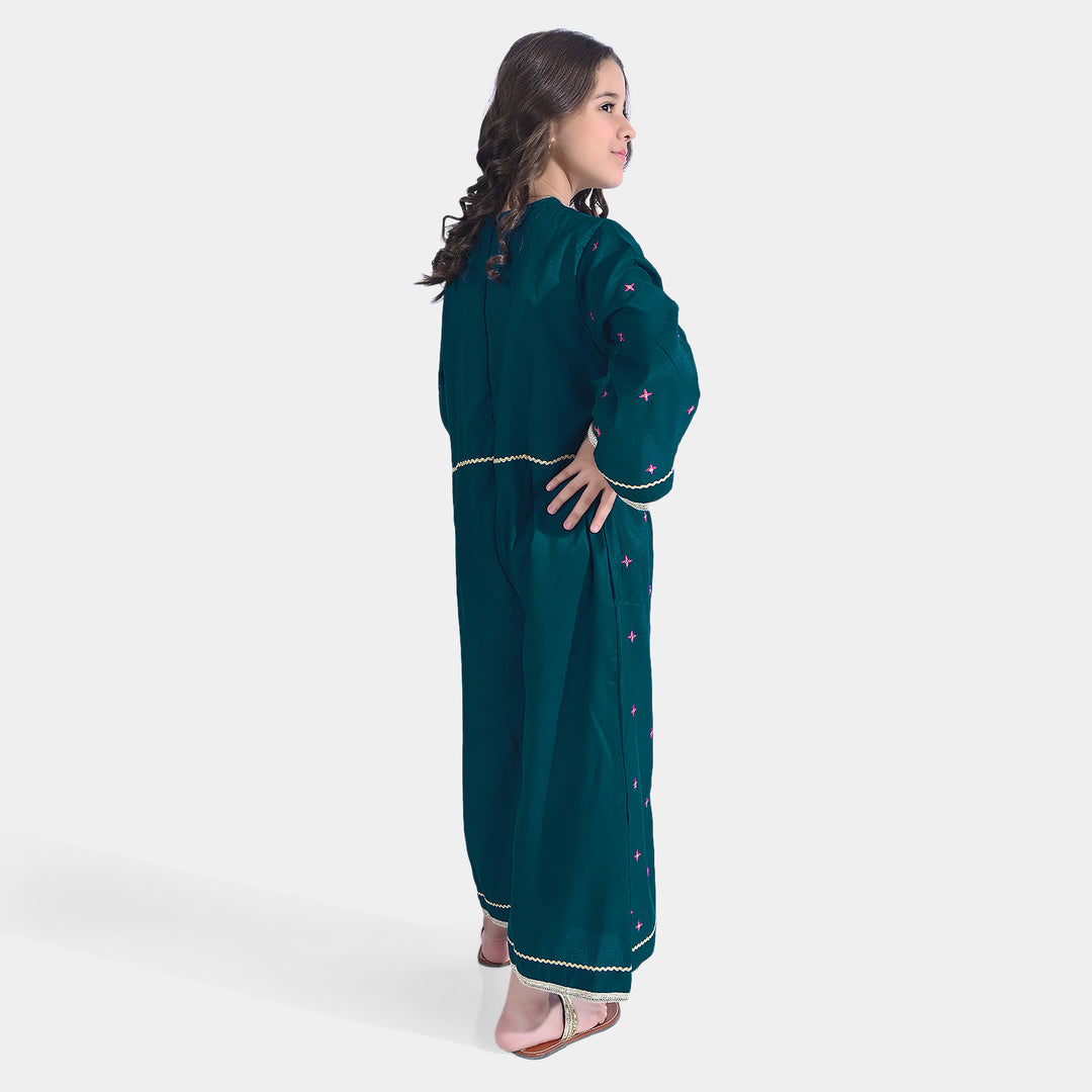 Girls Raw Silk Formal Jumpsuit Majestic-Teal