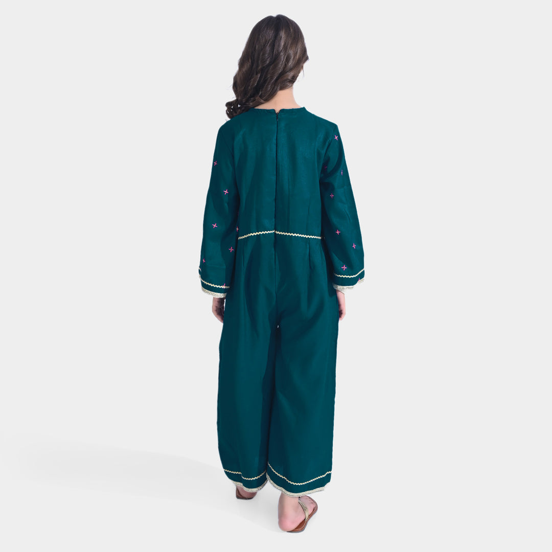 Girls Raw Silk Formal Jumpsuit Majestic-Teal