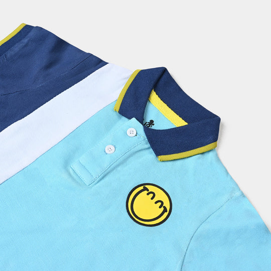 Infant Boys Cotton PK Polo Smiley World Blue