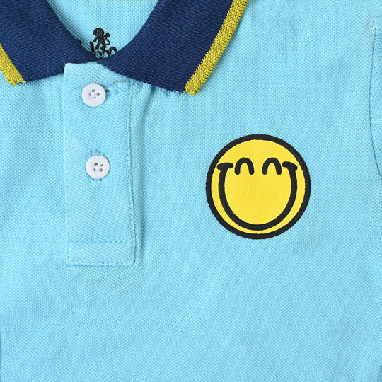 Infant Boys Cotton PK Polo Smiley World Blue