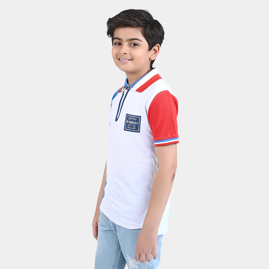 Boys Cotton PK Polo Skate-White