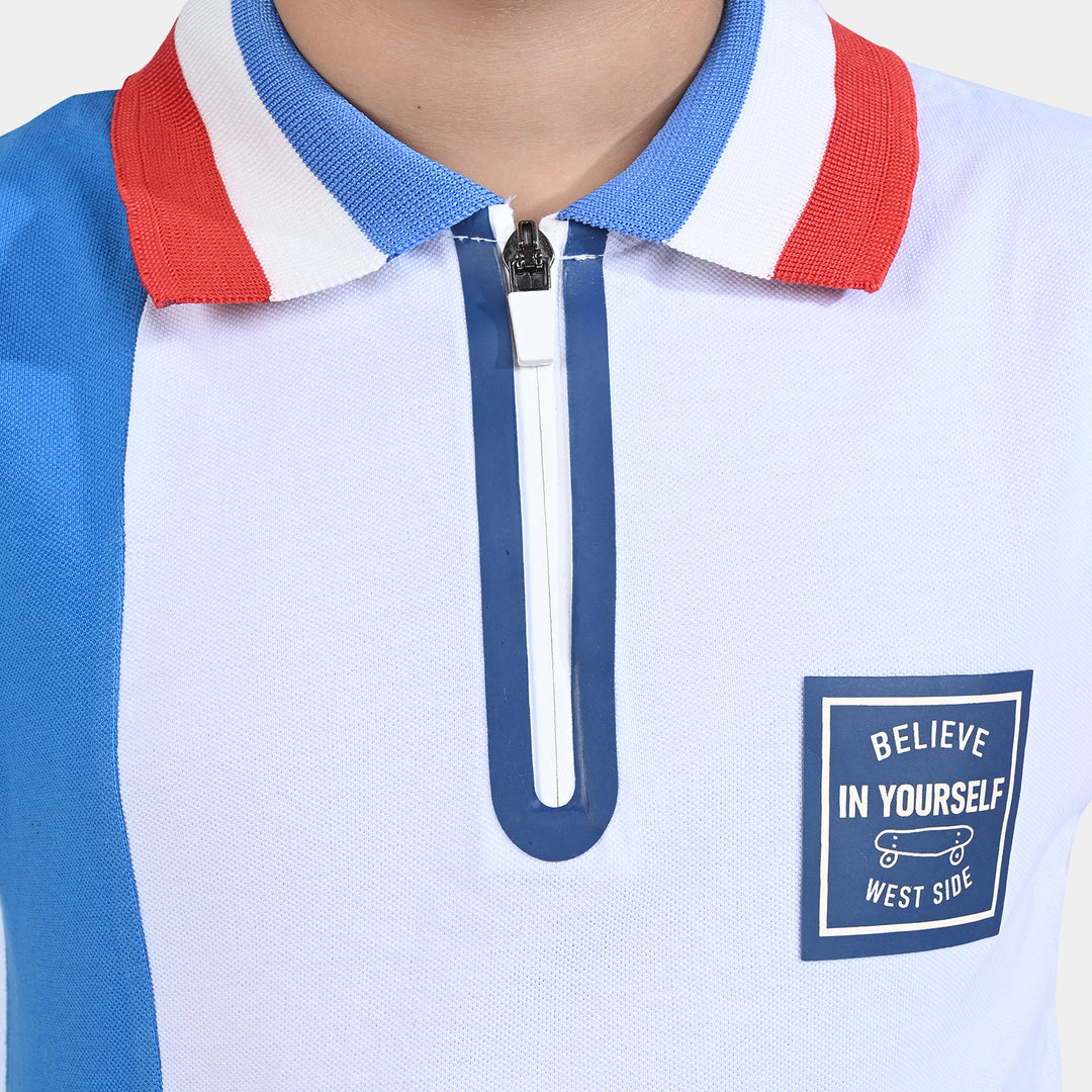 Boys Cotton PK Polo Skate-White