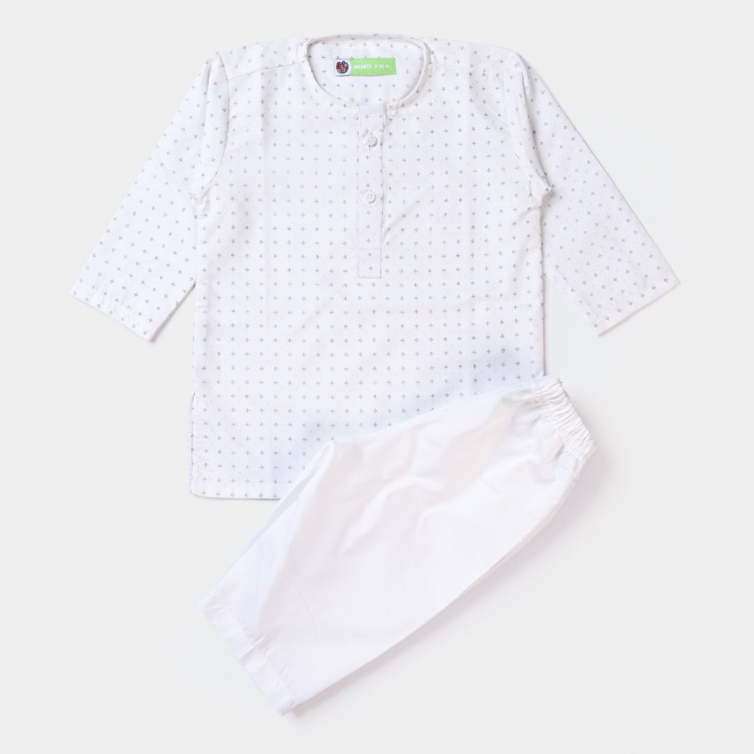 Infant Boys Poly Viscose Basic Suit (Dots) | White