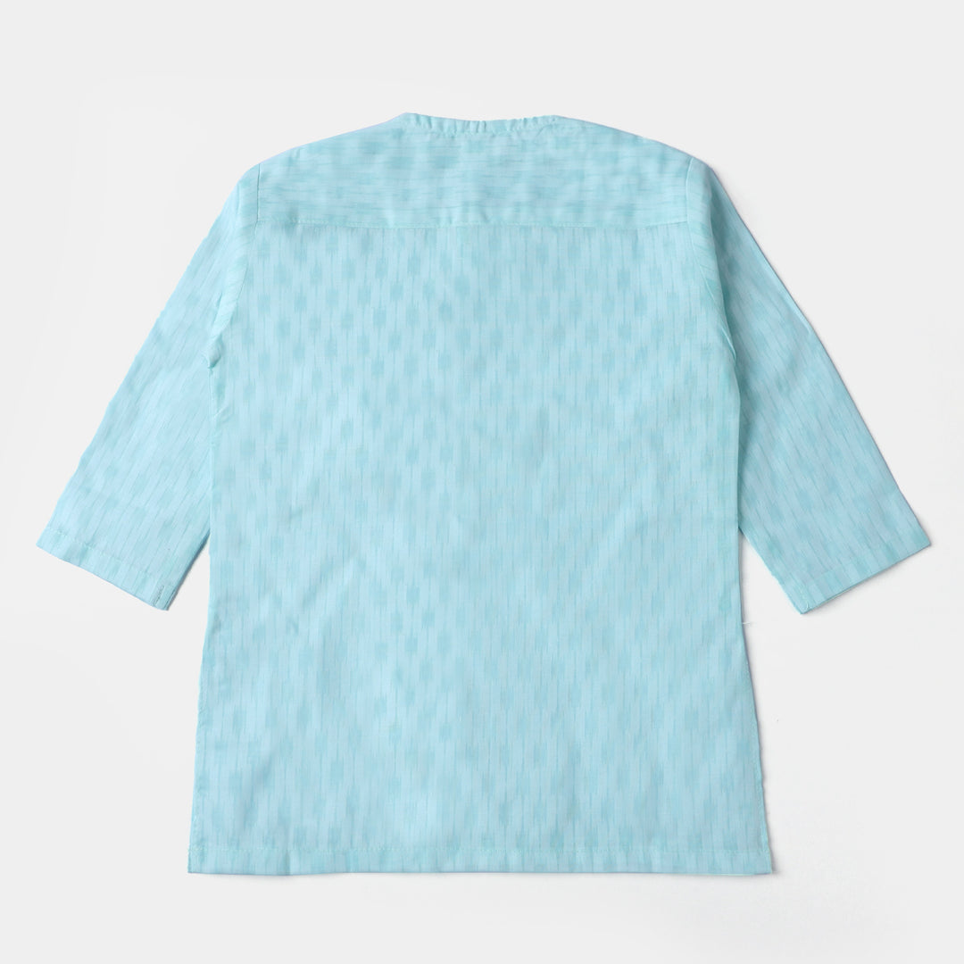 Infant Boys Poly Cotton Woven Basic Kurta Burn Out-Mint