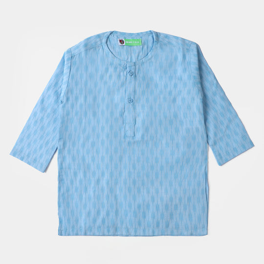 Infant Boys Poly Cotton Woven Basic Kurta Burn Out | L-BLUE