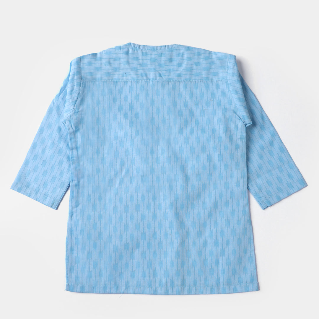 Infant Boys Poly Cotton Woven Basic Kurta Burn Out | L-BLUE