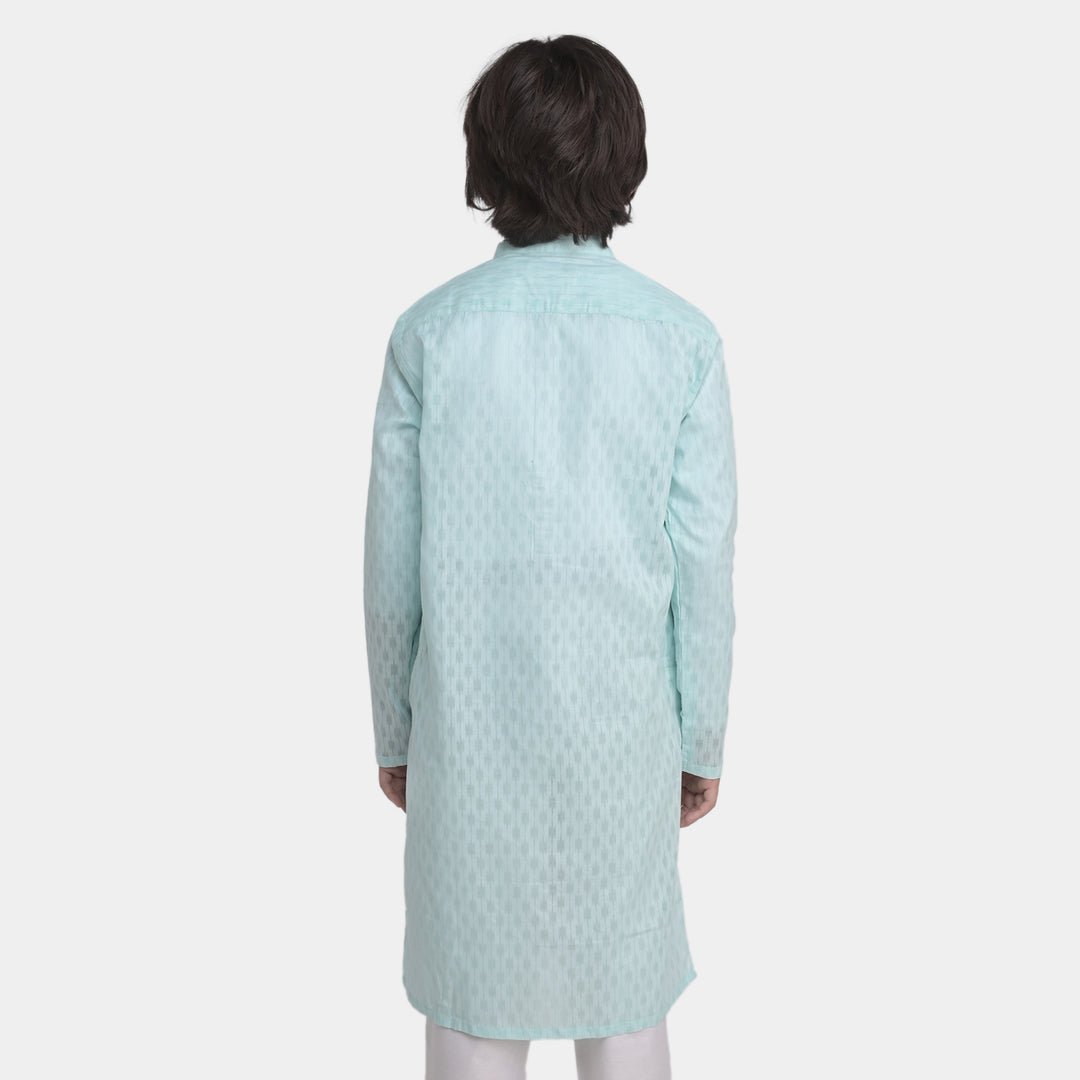Boys Poly Cotton Woven Basic Kurta Burn Out-Mint