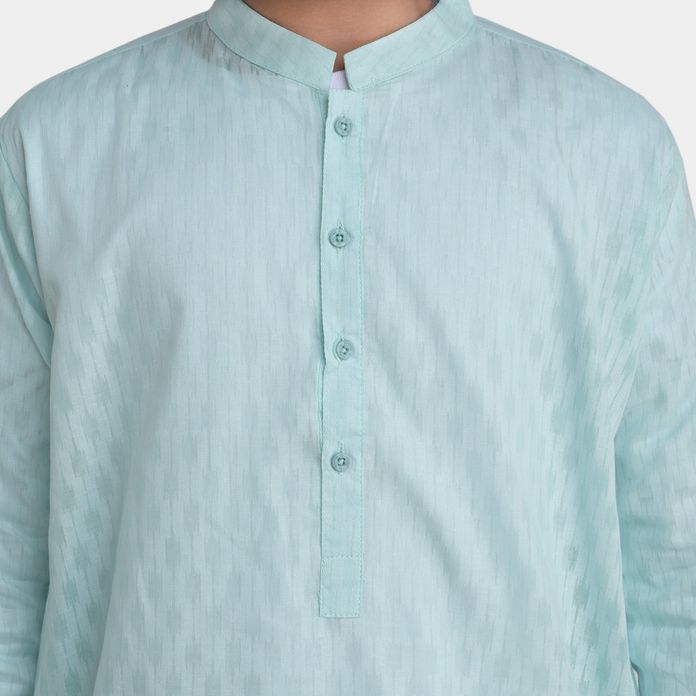 Boys Poly Cotton Woven Basic Kurta Burn Out-Mint