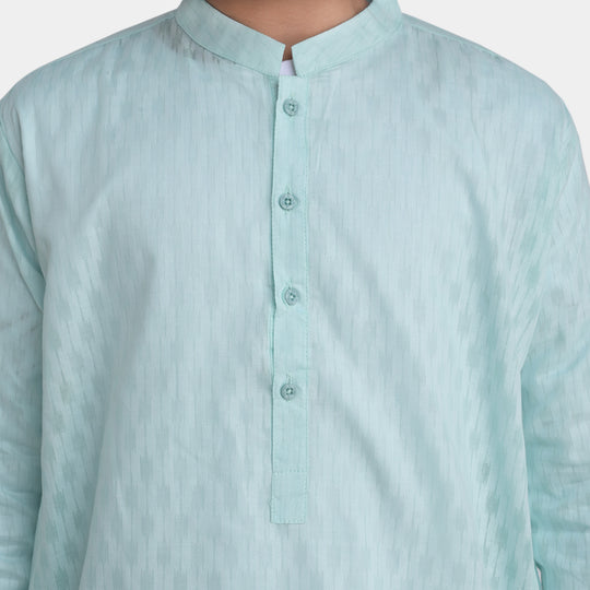 Boys Poly Cotton Woven Basic Kurta Burn Out-Mint