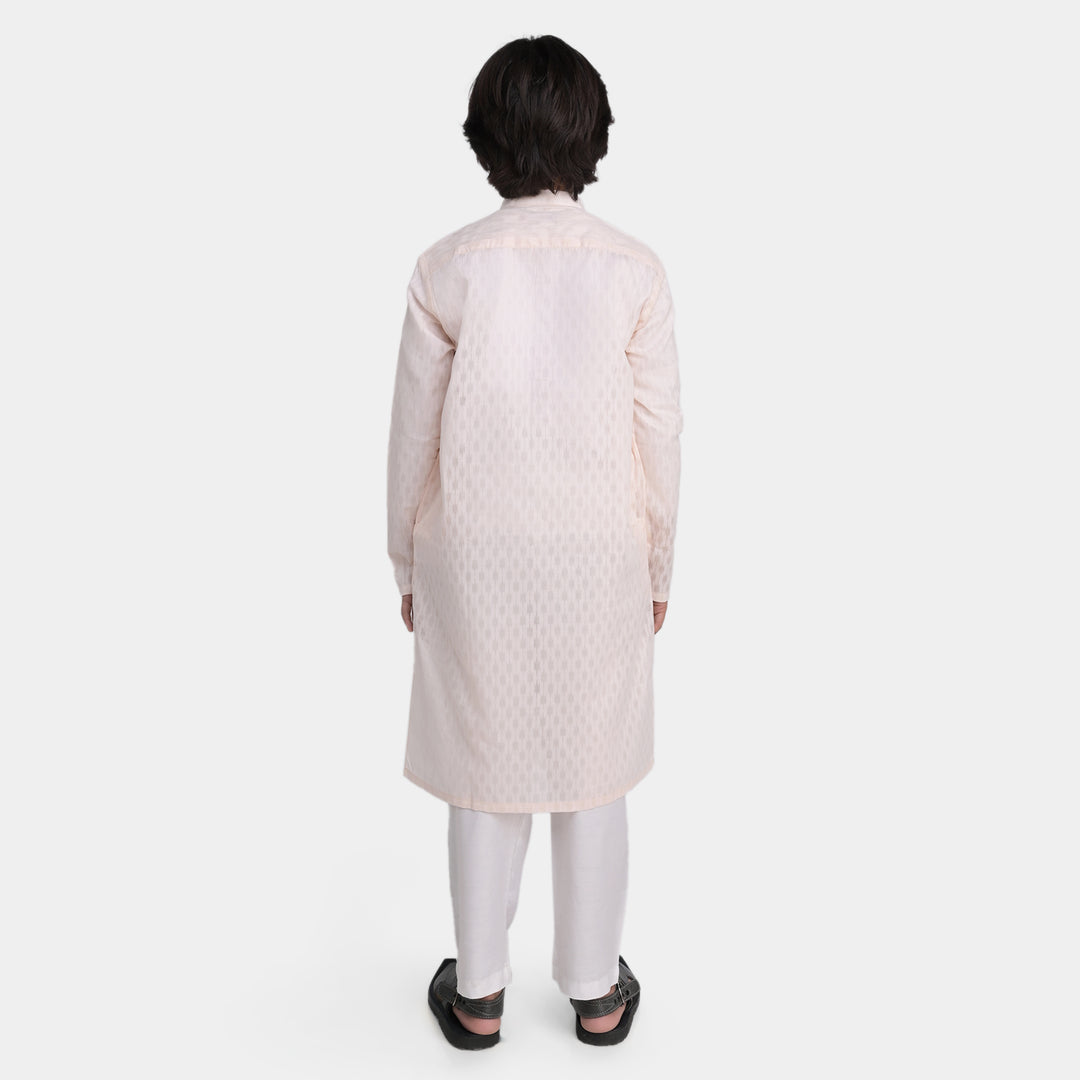 Boys Poly Cotton Woven Basic Kurta Burn Out | Peach