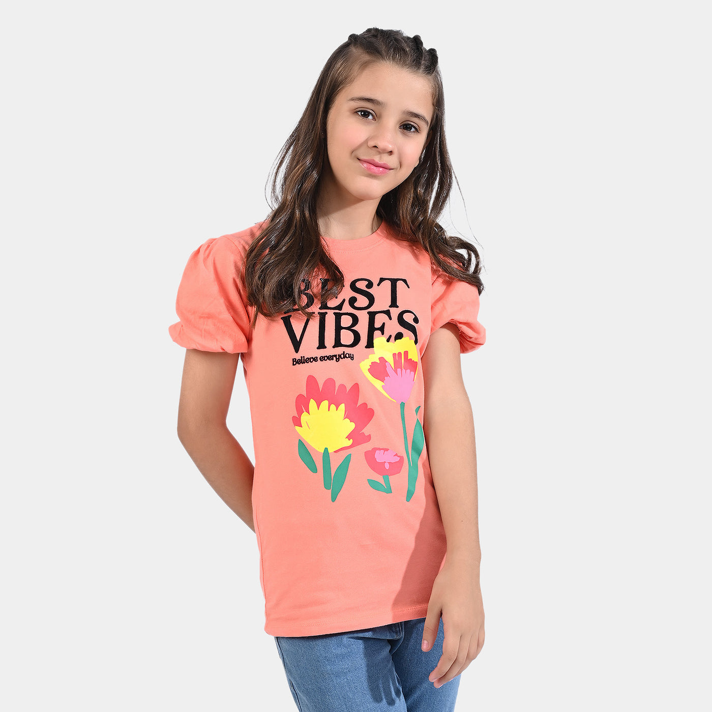 Girls Slub Jersey T-Shirt H/S Best Vibes-D.Flower