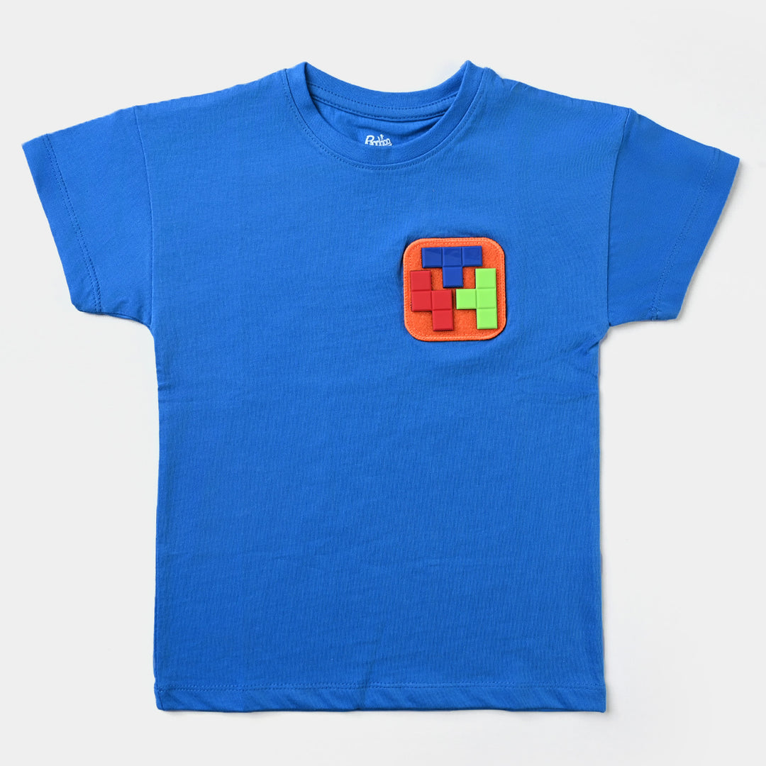 Boys Slub Jersey T-Shirt H/S Velcro Tetris-B.Blue