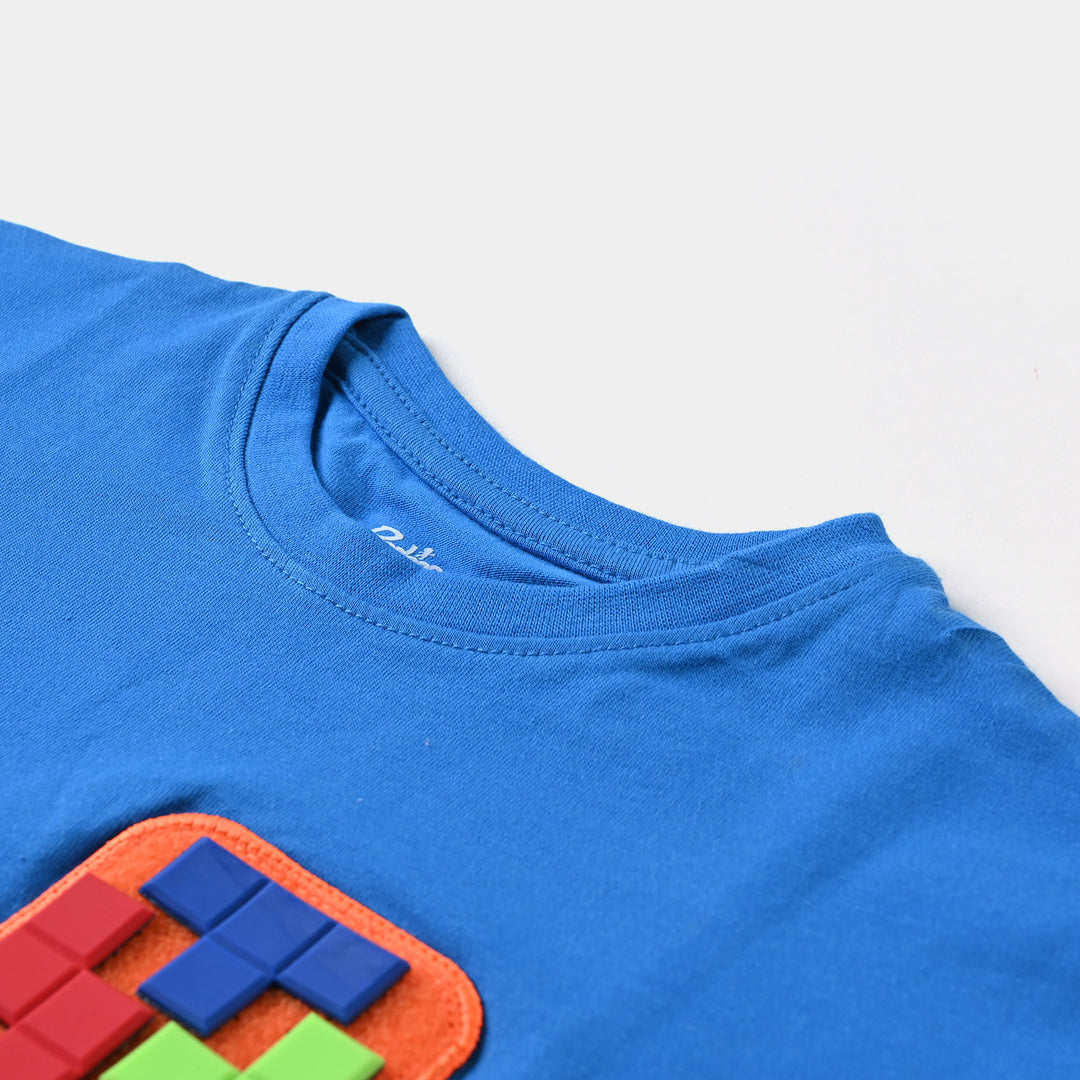 Boys Slub Jersey T-Shirt H/S Velcro Tetris-B.Blue