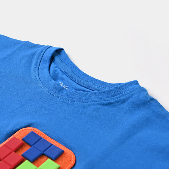 Boys Slub Jersey T-Shirt H/S Velcro Tetris-B.Blue