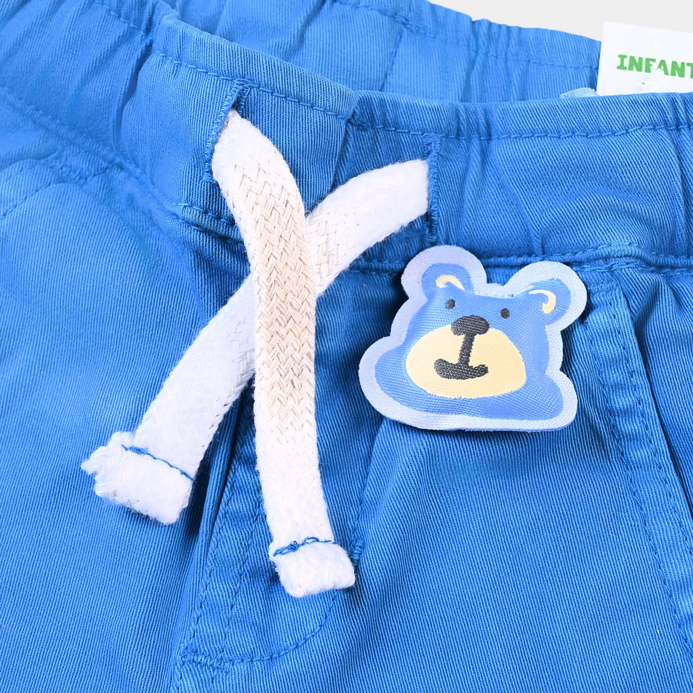 Infant Boys Cotton Twill Short Bear Hanging-R.Blue