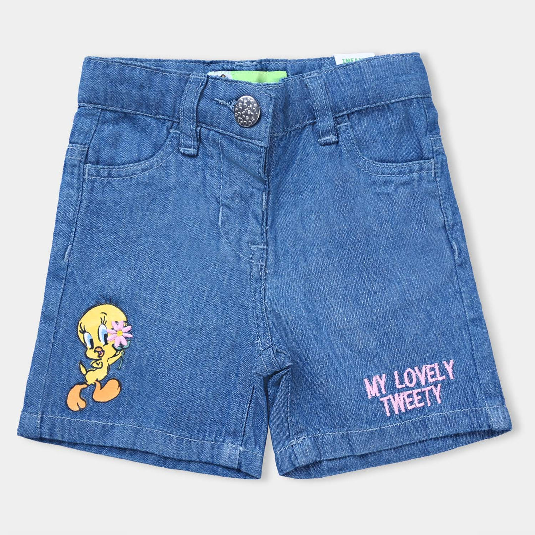 Infant Girls Denim Short Character-Mid Blue