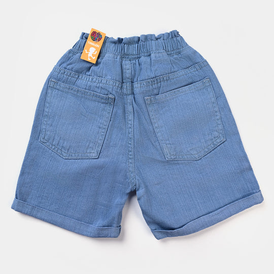 Girls Denim rigid Shorts Floral Emb-LIGHT BLUE