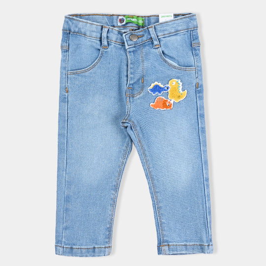 Infant Boys Denim Stretch Pant Patches-LIGHT BLUE