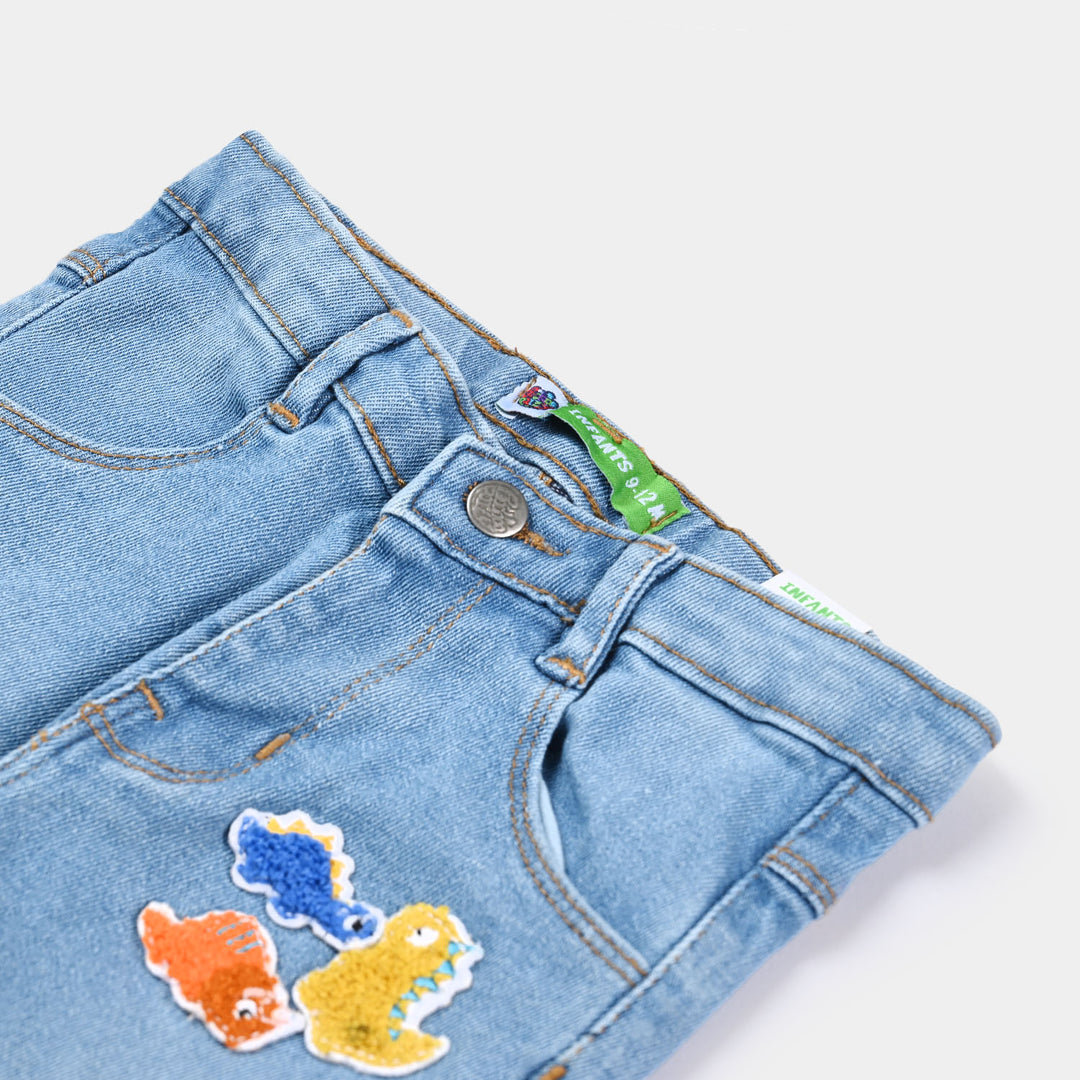 Infant Boys Denim Stretch Pant Patches-LIGHT BLUE