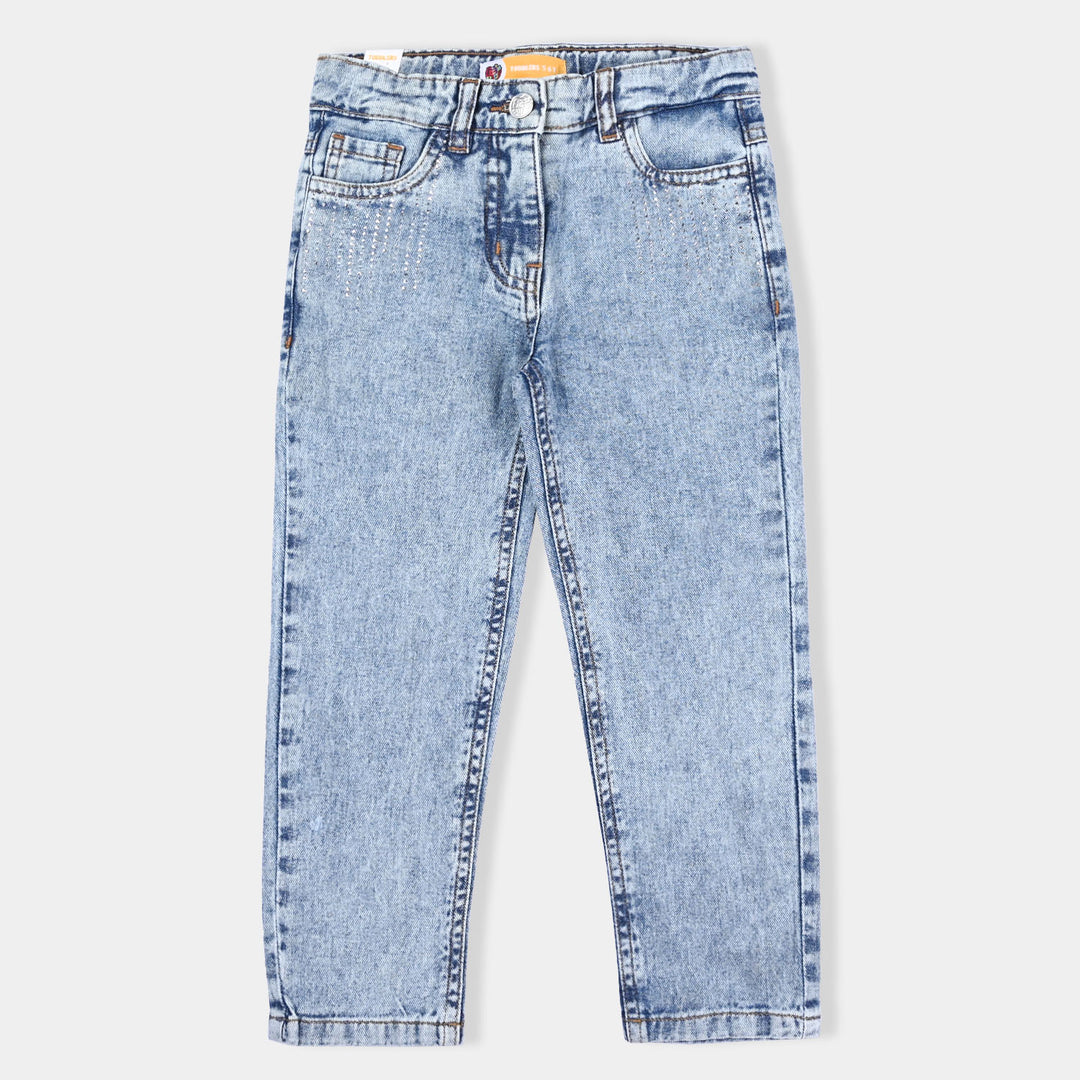 Girls Denim Pant Studs-Ice Blue