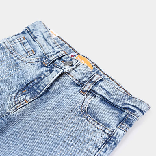 Girls Denim Pant Studs-Ice Blue