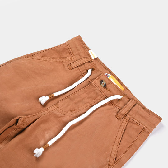 Boys Cotton Slub Pant Club - Brown