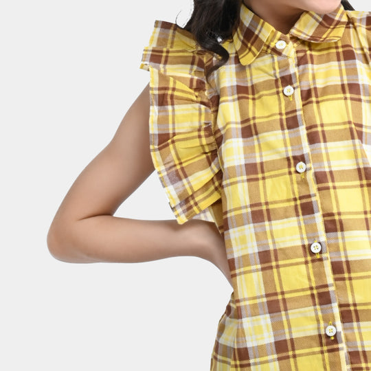 Girls Cotton Poplin Casual Top-Yellow