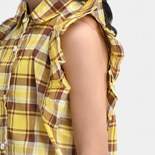 Girls Cotton Poplin Casual Top-Yellow