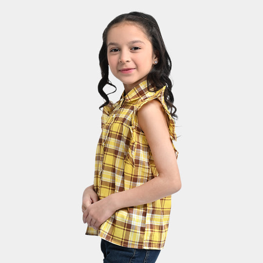 Girls Cotton Poplin Casual Top-Yellow