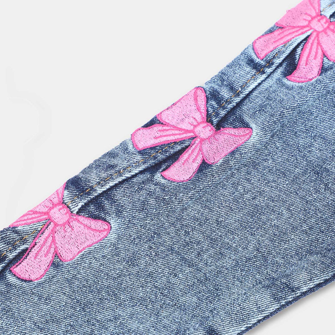 Infant Girls Denim Stretch Pant Bow Emb -LIGHT BLUE
