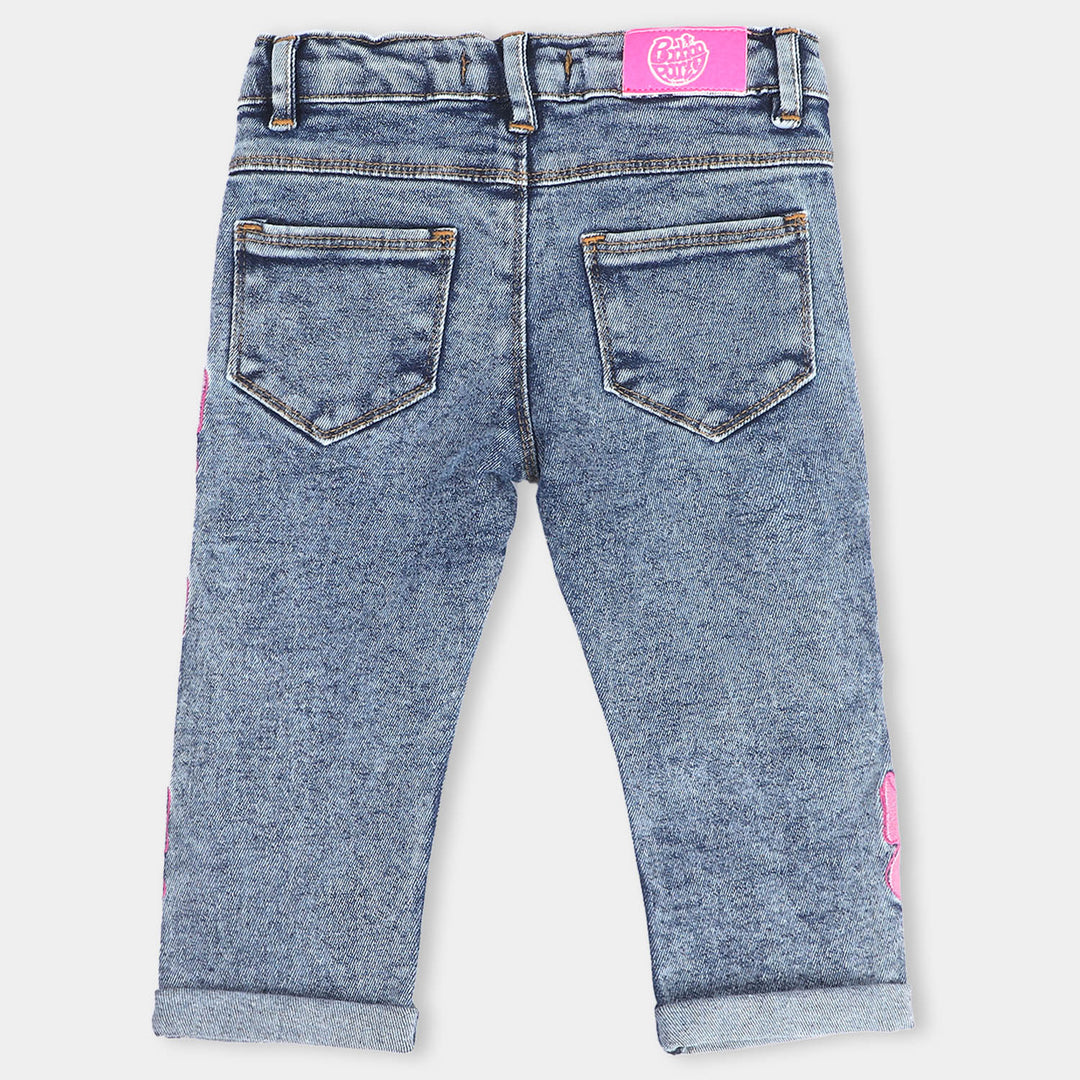 Infant Girls Denim Stretch Pant Bow Emb -LIGHT BLUE