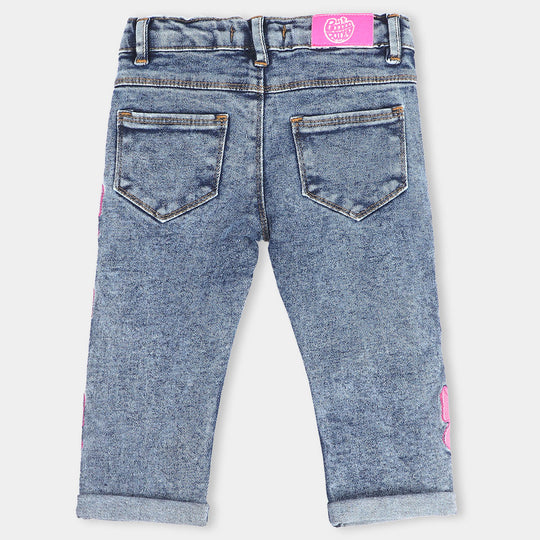 Infant Girls Denim Stretch Pant Bow Emb -LIGHT BLUE