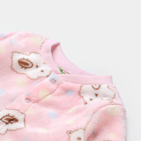 Infants Unisex Sherpa Romper Bear & Dot-Pink