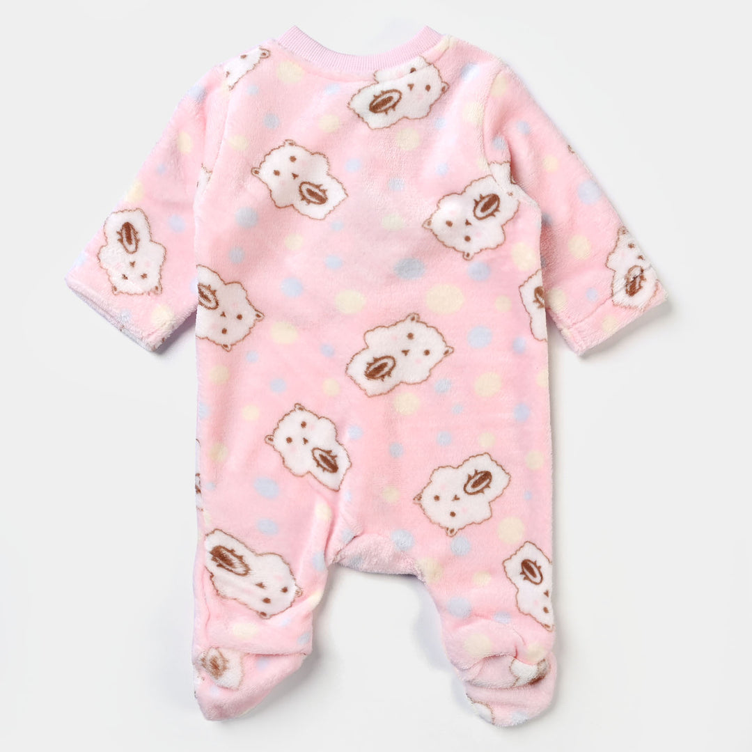 Infants Unisex Sherpa Romper Bear & Dot-Pink