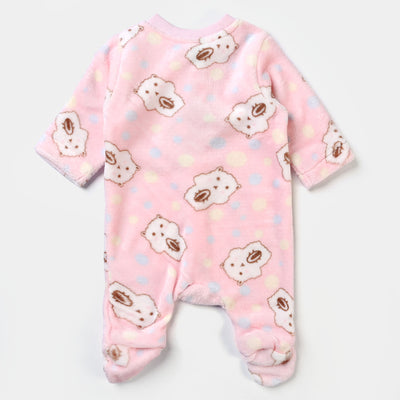 Infants Unisex Sherpa Romper Bear & Dot-Pink